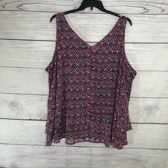 Lane Bryant Pink Patterned Tiered Tank Top Sz 28 - Picture 5 of 5